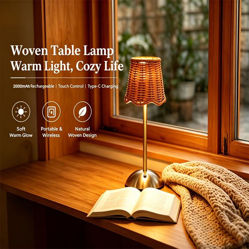 Home Decor Lighting - Bohemian Woven Rattan Art Table Lamp