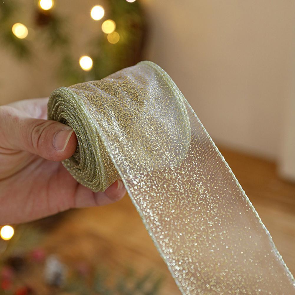 Home Decor Xmas Tree - 2m 2027 Christmas Ribbon Golden Silver