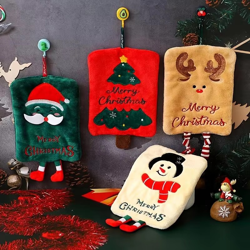 Home Decor Xmas Tree - Xmas Hanging Hand Towel Coral Fleece