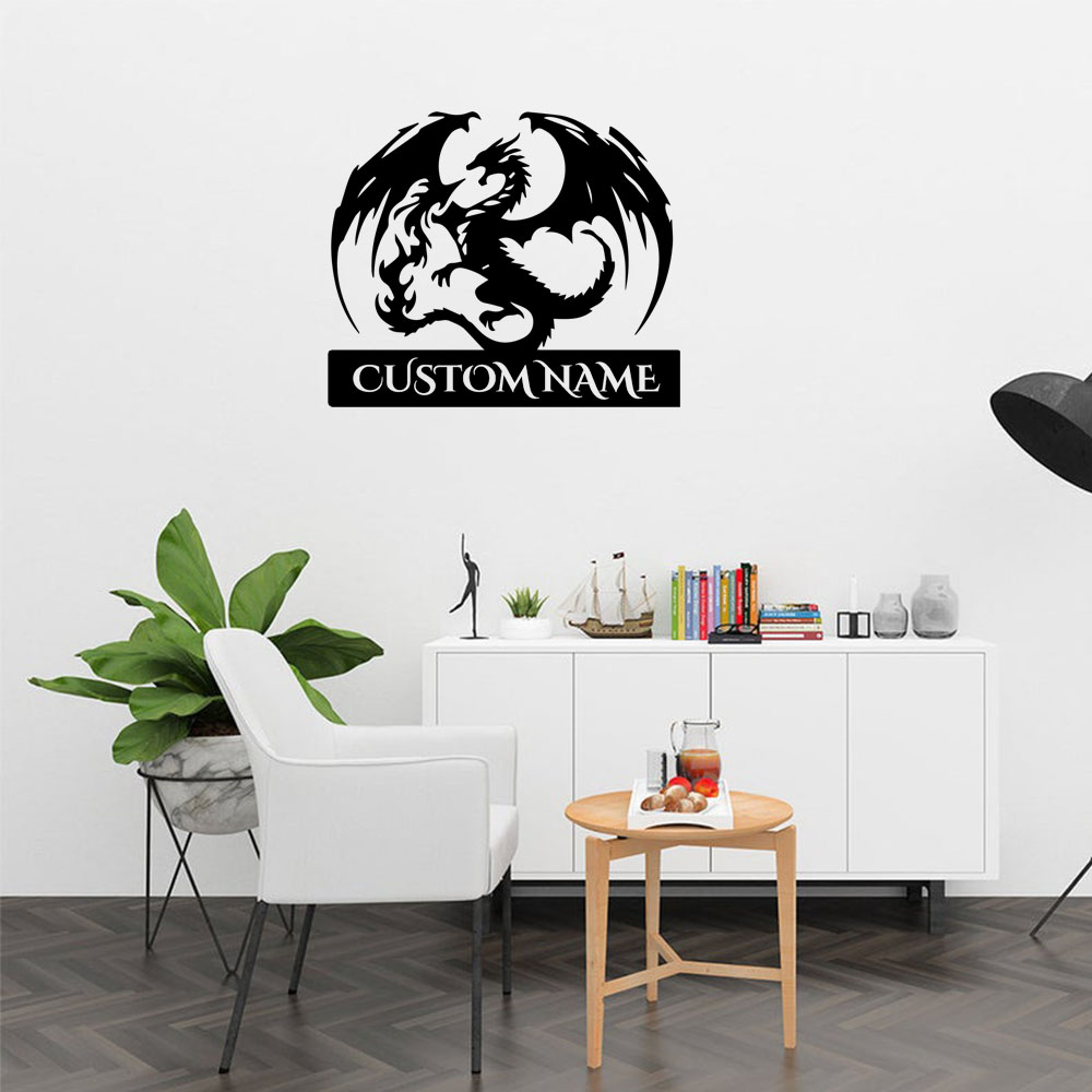 Home Decor Wall Tiles - 1PC Cute Dragon Custom Text Name