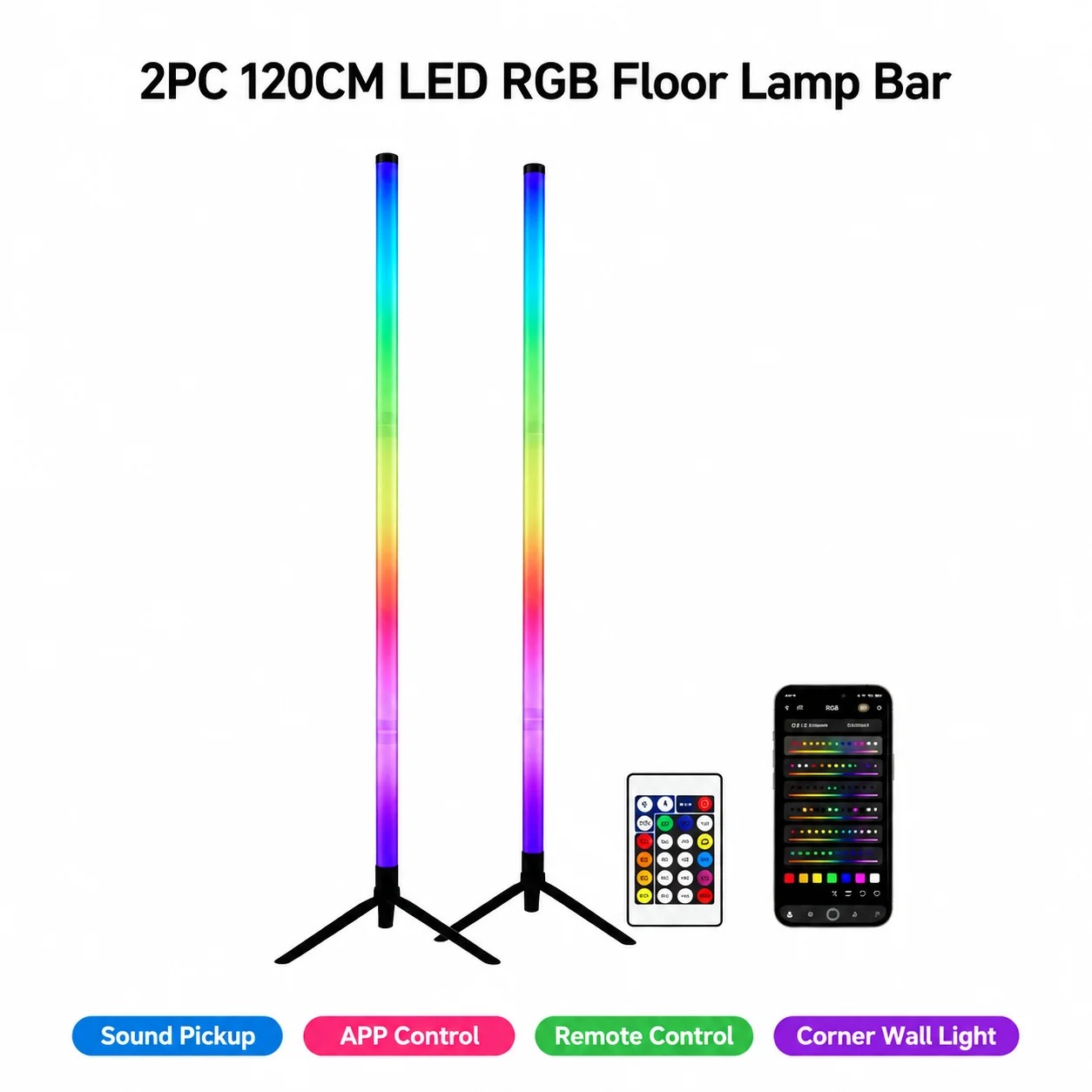 2PCS 120CM RGB Floor Lamp, Sou - огляд і ціна Home Decor Lighting