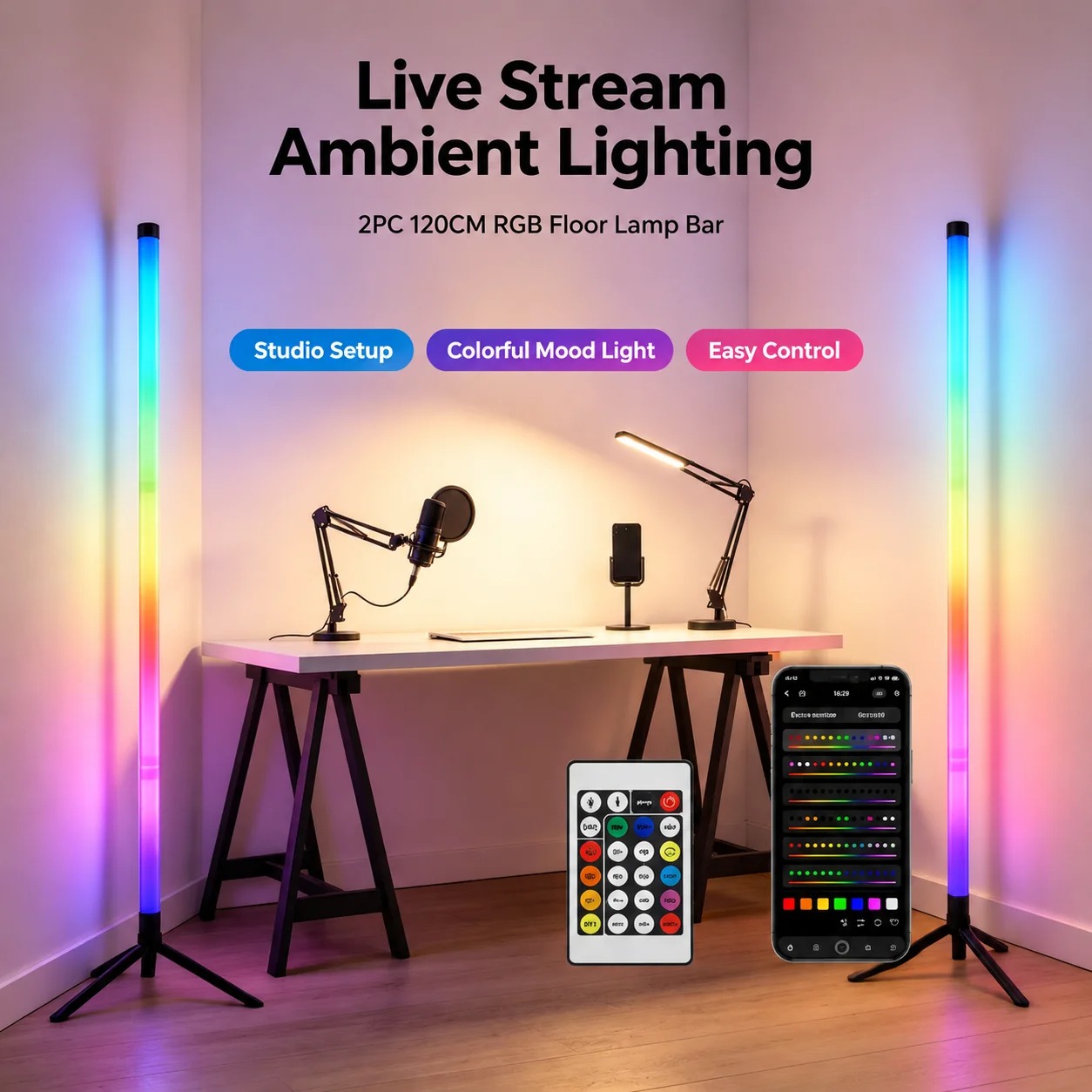 2PCS 120CM RGB Floor Lamp, Sou - огляд і ціна Home Decor Lighting