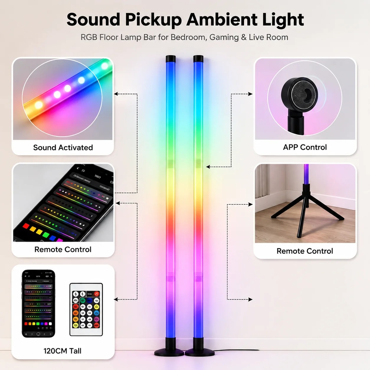 2PCS 120CM RGB Floor Lamp, Sou - огляд і ціна Home Decor Lighting
